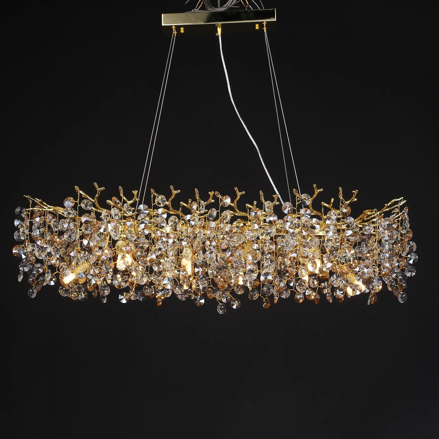 2023 Long Crystal Chandelier Dining Room Gold Restaurant Island Hanging Light Fixture Silver Nordic Led Chandelier Large