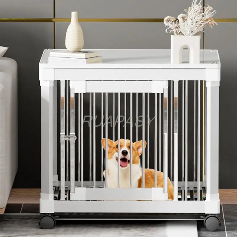 Stainless Steel Movable Dog Cage Kennel For Pet Dog Crate Include Leak-Proof Pan Indoor Use Dog House With Toilet Removable Tray