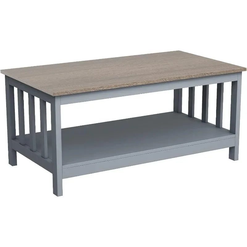 ChooChoo Farmhouse Coffee Table, Grey Living Room Table with Shelf, 40 Inch