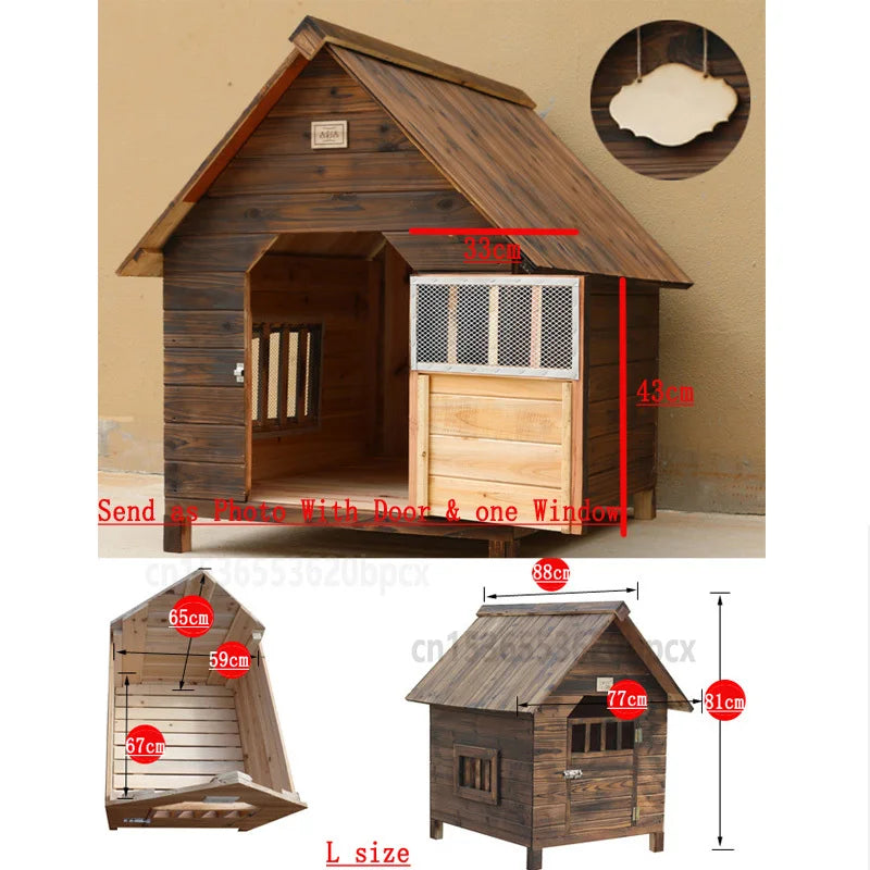 Outdoor Solid Wood Dog House Kennel Waterproof Leakproof Dog Cage for Small Medium Large Dogs Cats House with Door Window