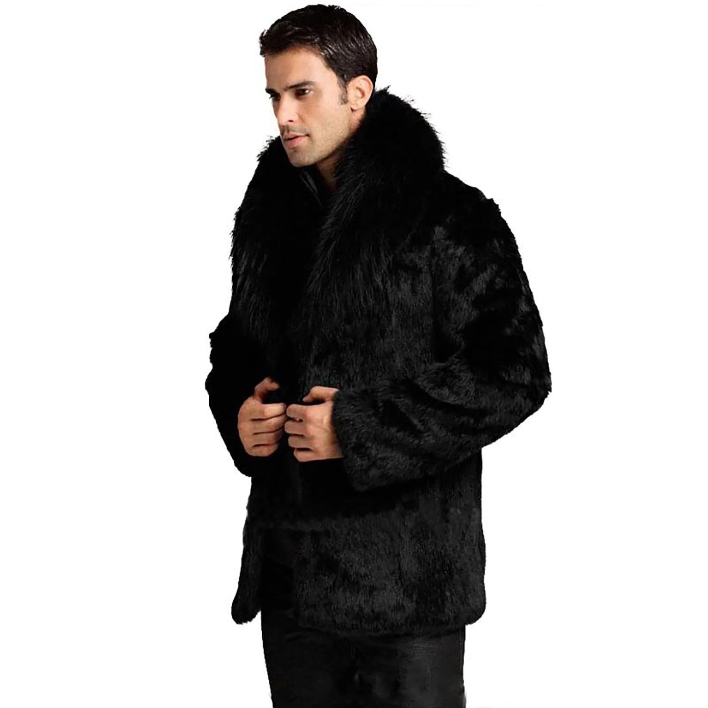 Winter Men's Coat Jackets Solid Color Faux Fur Outwear Turndown Collar Long Sleeved Coat Wool Cardigan Jackets Warm Overcoats