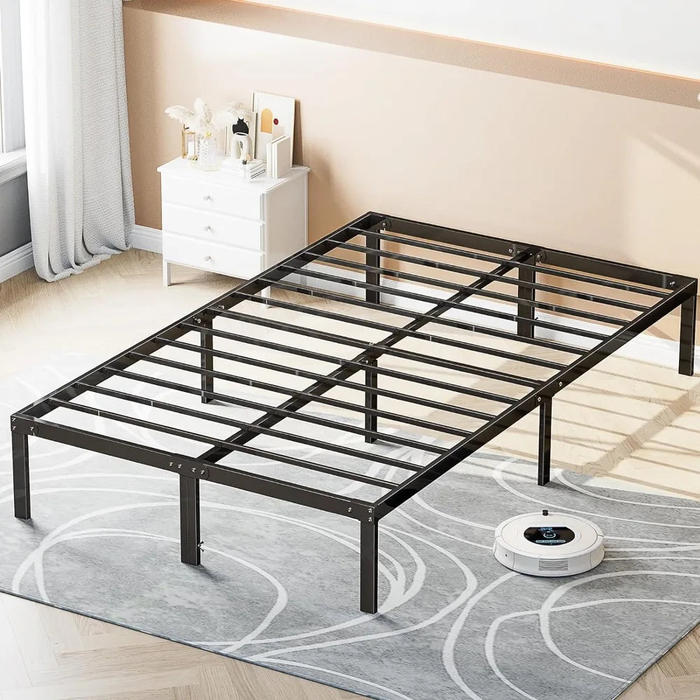 Metal Queen Bed Frame- Full Size Bedstead, King Platform with Storage, Air Mattress Twin for Bedroom Sturdy Steel Slat Support