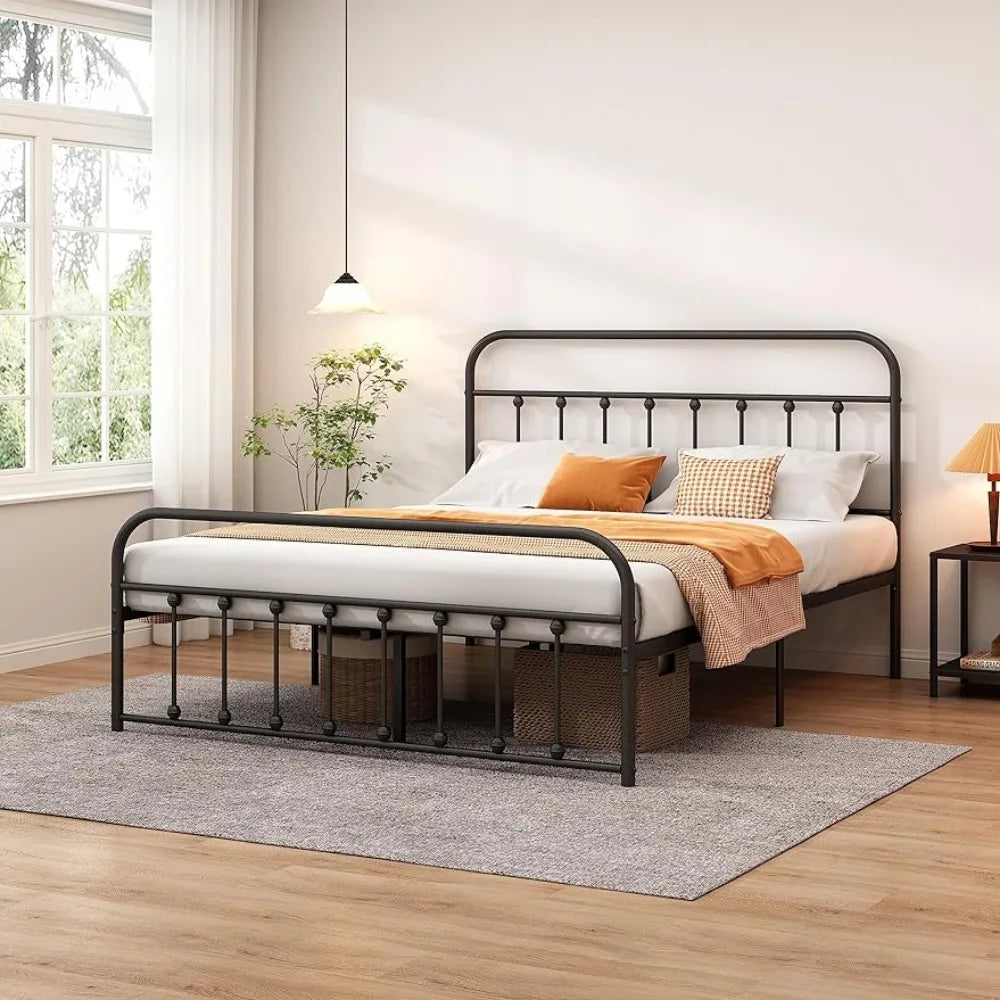 Classic Metal Platform Bed Frame with Heaboard and Footboard,Steel Slats Support,No Box Spring Needed,Full Size,Black Beds