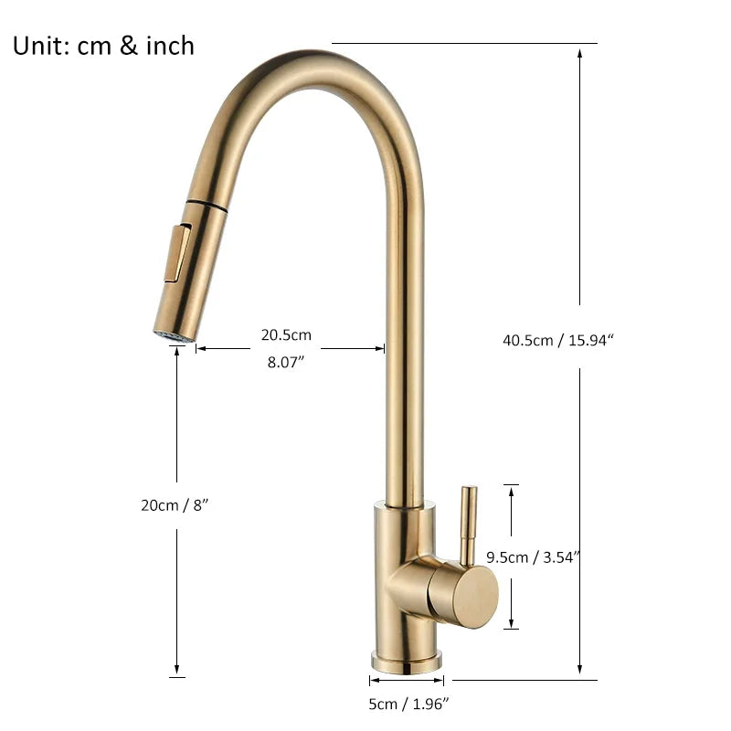 Gold Kitchen Faucet Pull Out Kitchen Sink Water Tap Single Handle Mixer Tap 360 Rotation Kitchen Shower Faucet