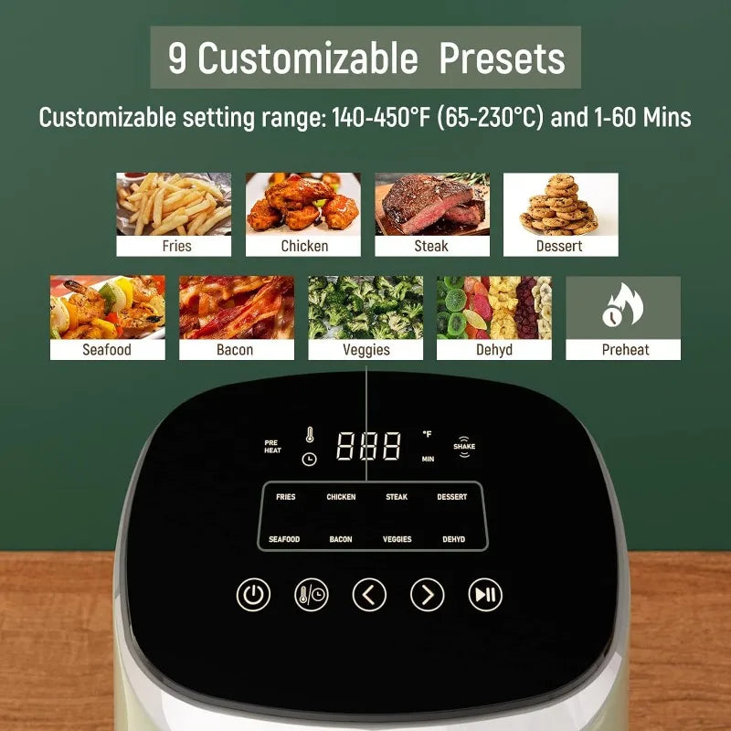 Air Fryer, Fabuletta 9 Customizable Smart Cooking Programs Compact 4QT Air Fryers, Shake Reminder, 450°F Digital Airfryer