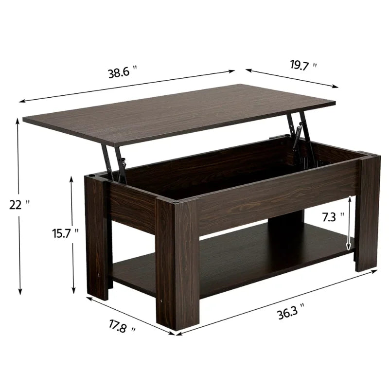 Easyfashion Modern 38.6" Rectangle Wooden Lift Top Coffee Table with Lower Shelf, Multiple Colors and Sizes