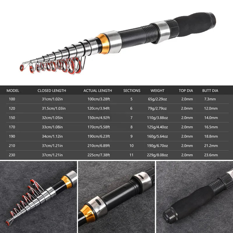 Portable Sea Fishing Rod Pole Carbon Fiber 1.8/2.1/2.4/2.7/3.0m Telescopic Spinning Reel Fish Tackle Fishing Rods Accessories