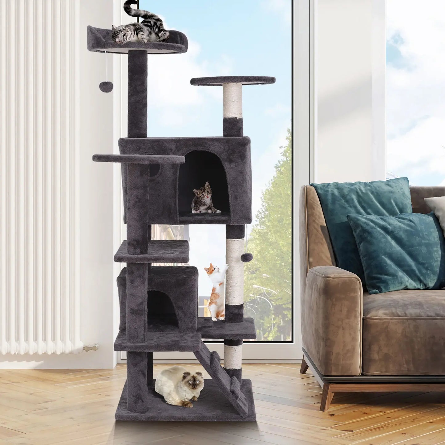 53" Cat Tree Activity Tower Pet Kitty Furniture with Scratching Posts Ladders