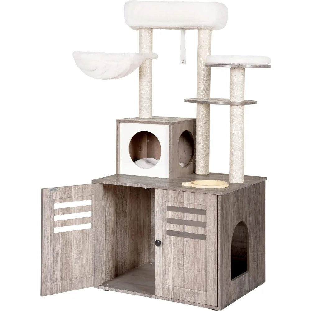 Scratch Tree for Cats Scratcher Modern Style Cat Tower Hammock All-in-one Indoor Cat Furniture With Large Platform and Condo Pet