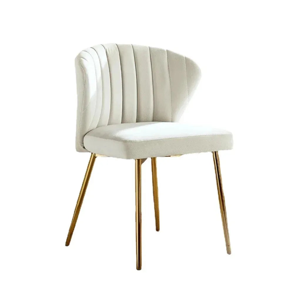 Velvet Dining Chair Modern Small Vanity Chair with Back Metal Legs Elegant Tufted Armless Accent Chair Living Room, Ivory