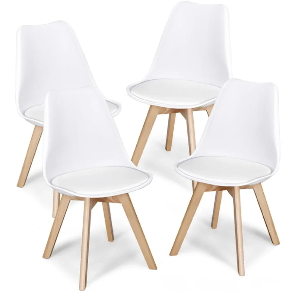 Mid-Century Modern Padded Dining Chairs, Set of 4, White  Dining Chair  Nordic Chair  Accent Chair