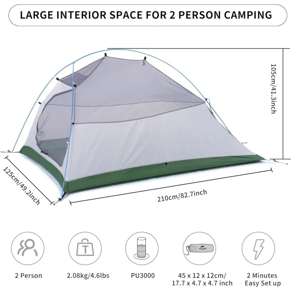 Cloud-Up 2 Person Tent Lightweight Backpacking Tent with Footprint - Free Standing Ultralight Camping Hiking Backpack