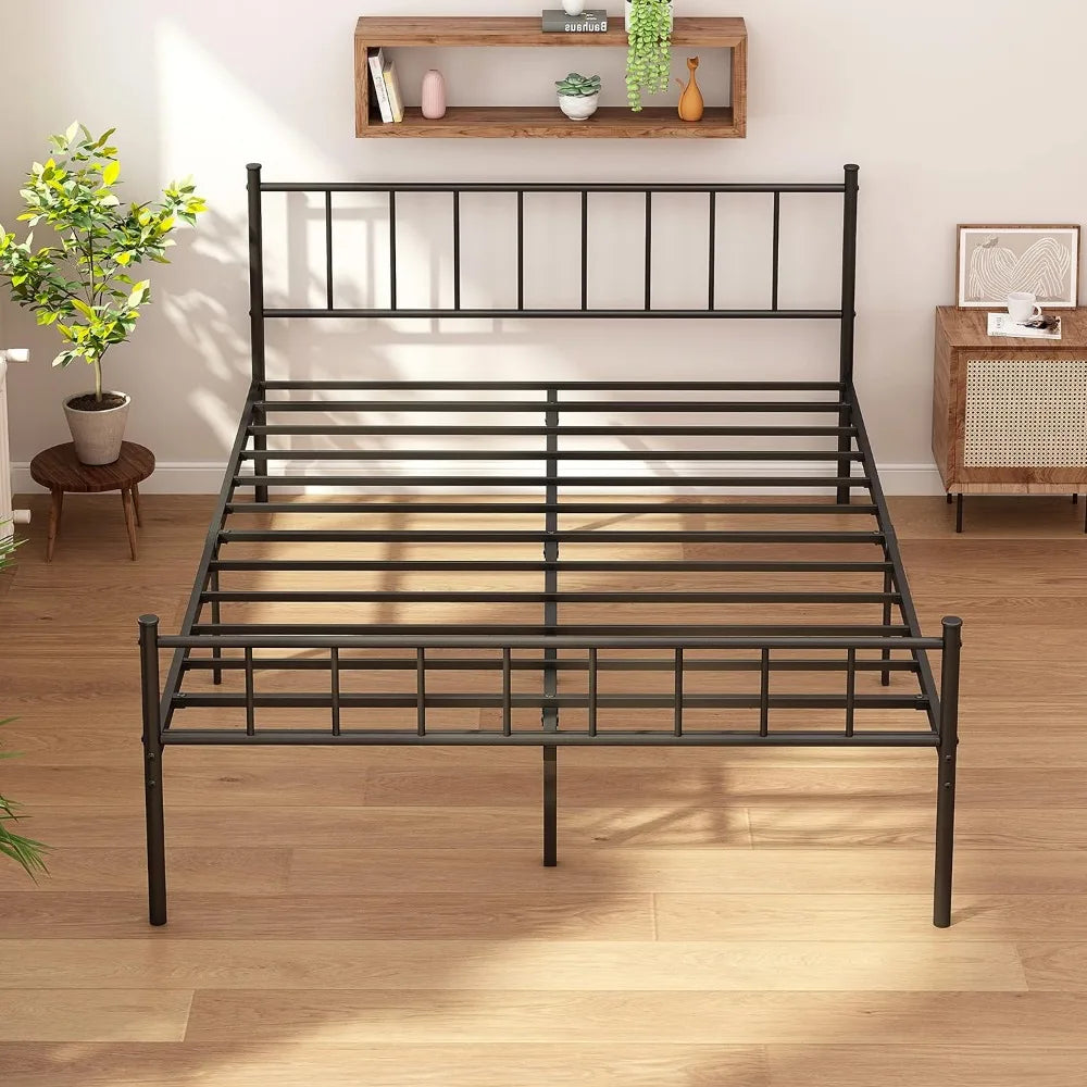 Full Size Metal Platform Bed Frame with Heavy Duty Steel Slat Support,14" Height Easy Assembly Mattress Foundation,Black Beds