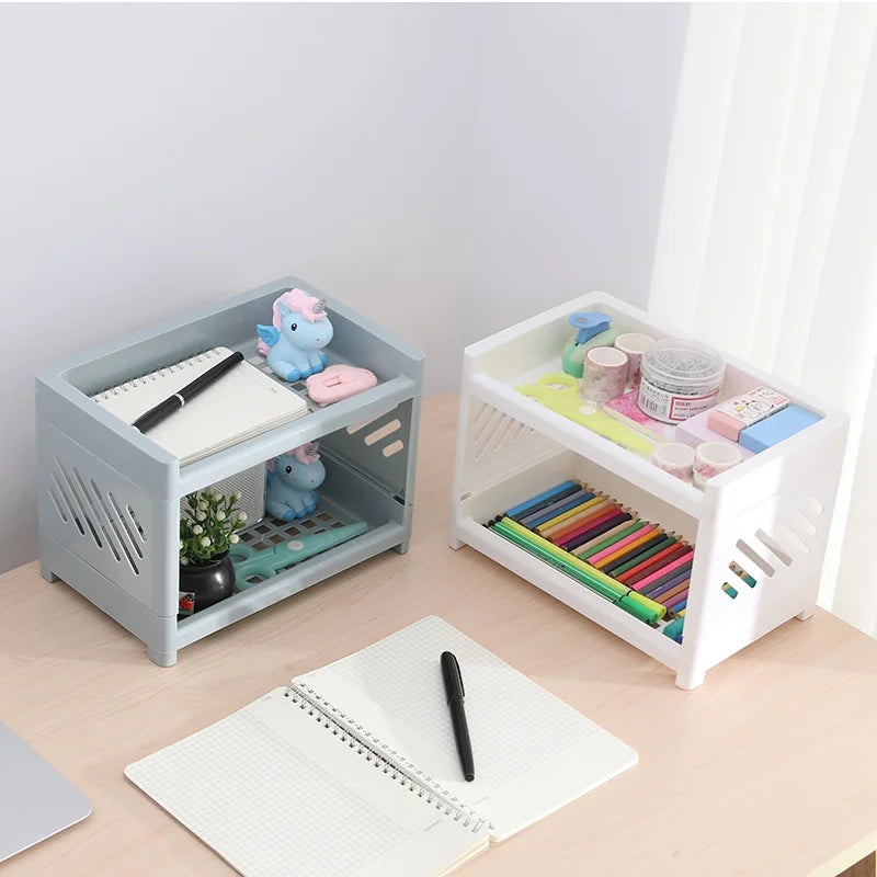 2 Layer Kawaii Minimalist Desk Desktop Organizer Storage Rack Student Dormitory Hollow Shelf Skin Care Storage Shelf New Cute