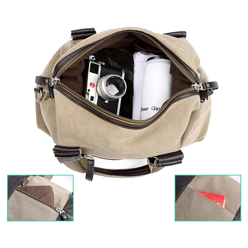 Male Canvas Crossbody Travel Luggage Bags Large Capacity Fitness Sports Portable Handbag with Anti-theft Zipper Weekend Bag