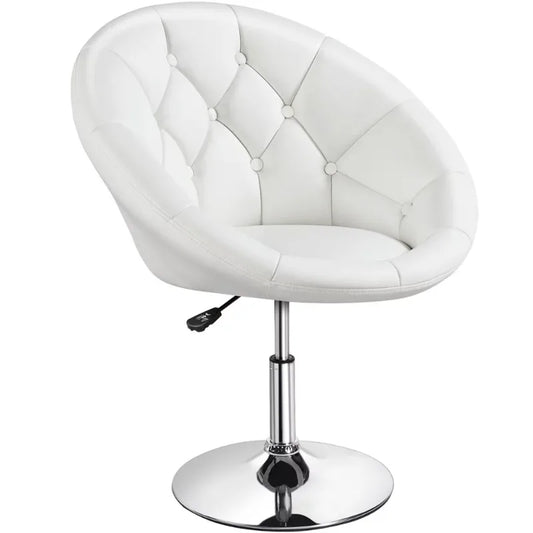 Modern Tufted Adjustable Barrel Swivel Accent Chair, White Faux Leather