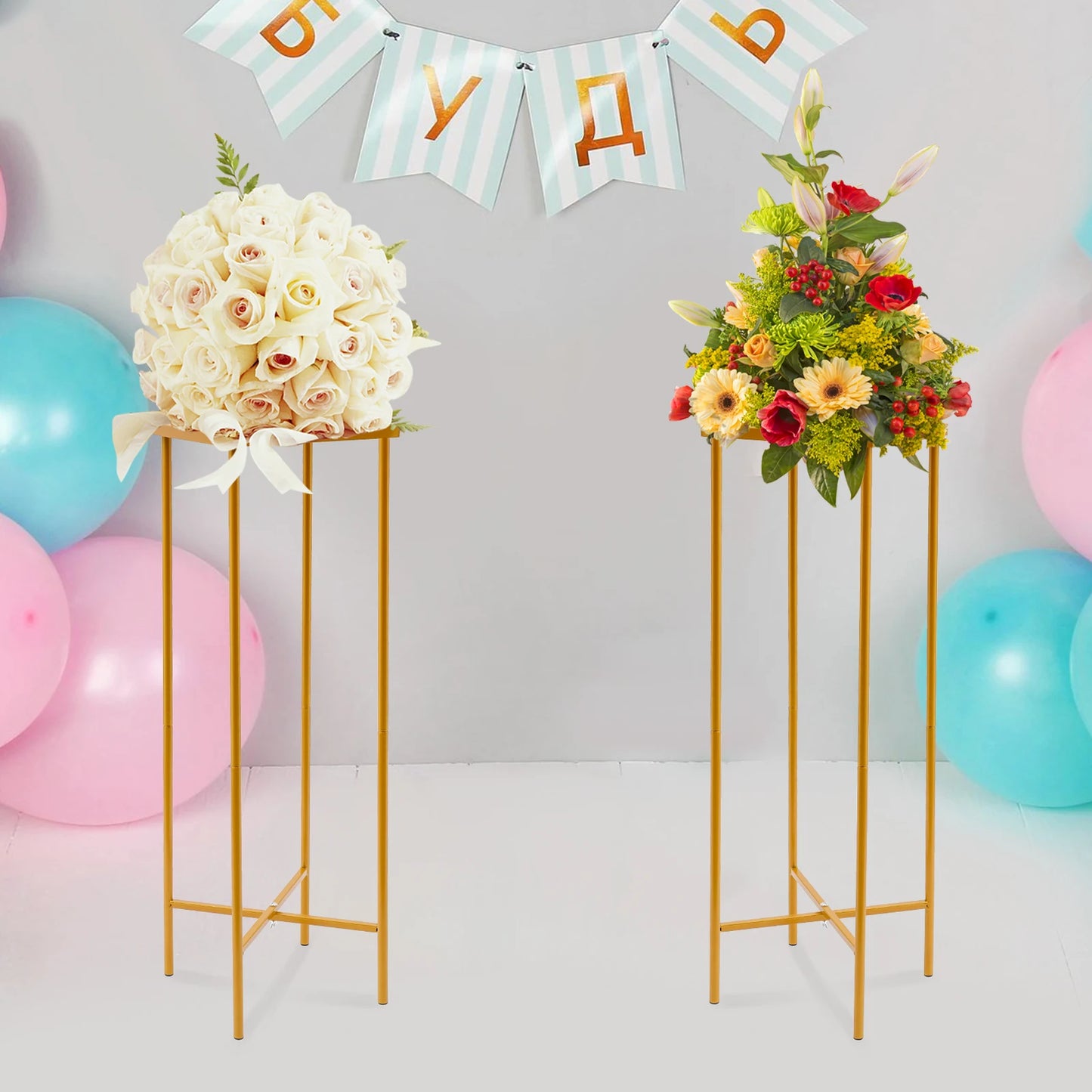 2PCS 57/75cm Wedding Flower Stand, Gold  Flower Stand, Flower Vase for Wedding Table Centerpieces Decor Column Backdrop Stands