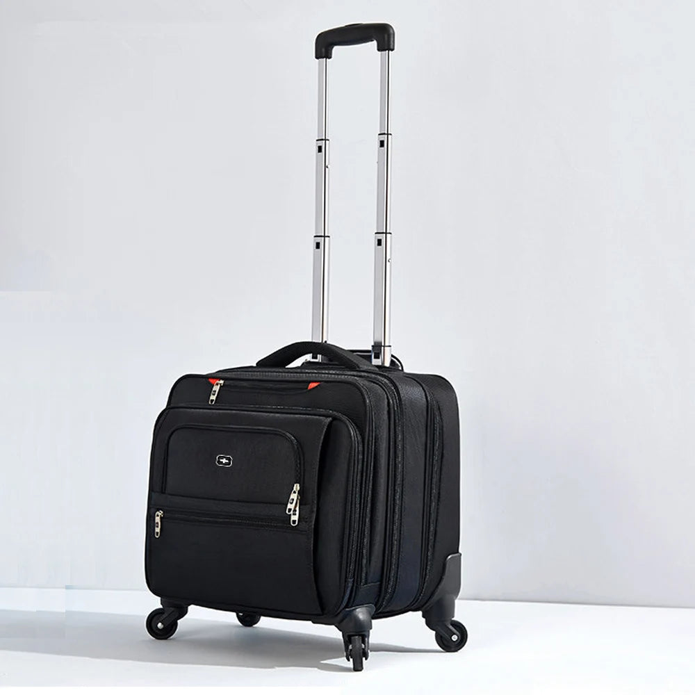 Black Oxford Cloth Waterproof Suitcases Luggage For Women/Men 18" Large Size With Spinner Aluminum Alloy Telescopic Rod