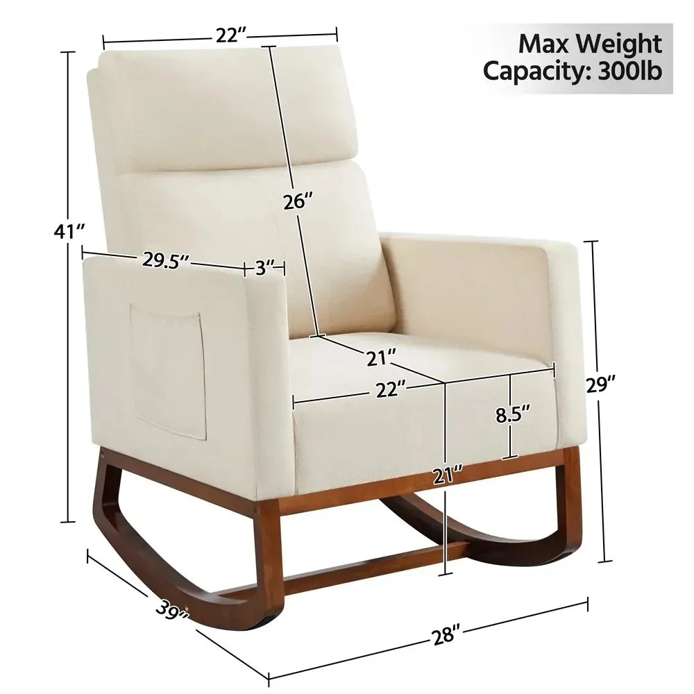 Lounge Chair, Modern Upholstered Rocking Accent Chair High Back for Living Rooms, Beige Rocking Chair