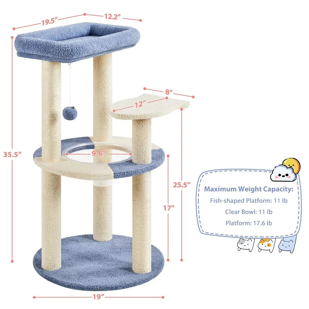 Tree for Cats Ocean Cat Tree With Padded Perch Natural Sisal for Kittens Cats Pet Products Accessories Toys Beds Supplies Home