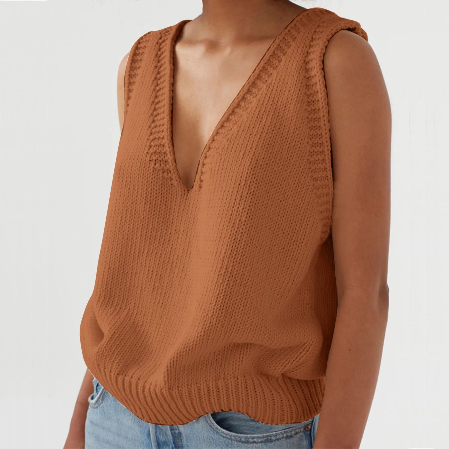 Women Sweater Vest V-neck Knitted Top 2022 New Korean Fashion Knitwear Spring Autumn Jumper Female Solid Sleeveless Pullover