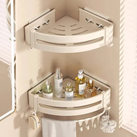 Bathroom Shelf  Aluminum Alloy Shampoo Rack Wall Corner Shelf Makeup Storage Organizer Sticker Installation Bathroom Accessories