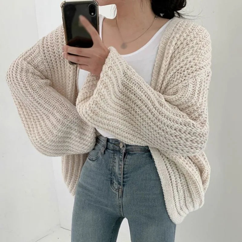 Y2k Cardigan Sweater Women  Vintage Harajuku Lantern Sleeve Sweater Casual Korean Fall Streetwear Tops Coat Chic Lazy Wind