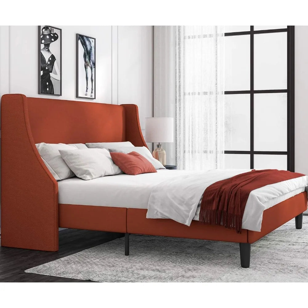 Allewie King Size Bed Frame, Platform Bed Frame with Upholstered Headboard, Modern Deluxe Wingback, Wood Slat Support