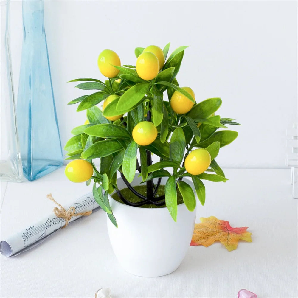 19cm*24cm Simulated Lemon Tree Artificial Potted Flowers Fake False Plant Outdoor Yard Garden Home In Pot Decor Kumquat Tree