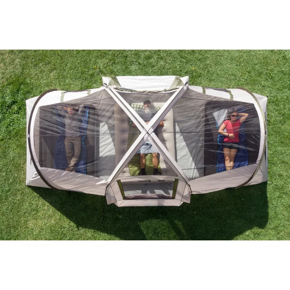 10-Person 3-Room Vacation Tent, with Shade Awning Ultralight Camping Tent Waterproof Outdoor Hiking Travel Tent