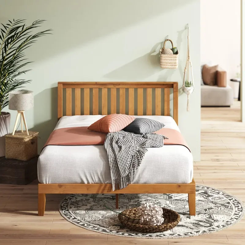 Zinus Alexia 37" Wood Platform Bed with Headboard Rustic Pine Full 76.25 X 53.70 X 37.00 Inches Bedframe Bedroom Furniture