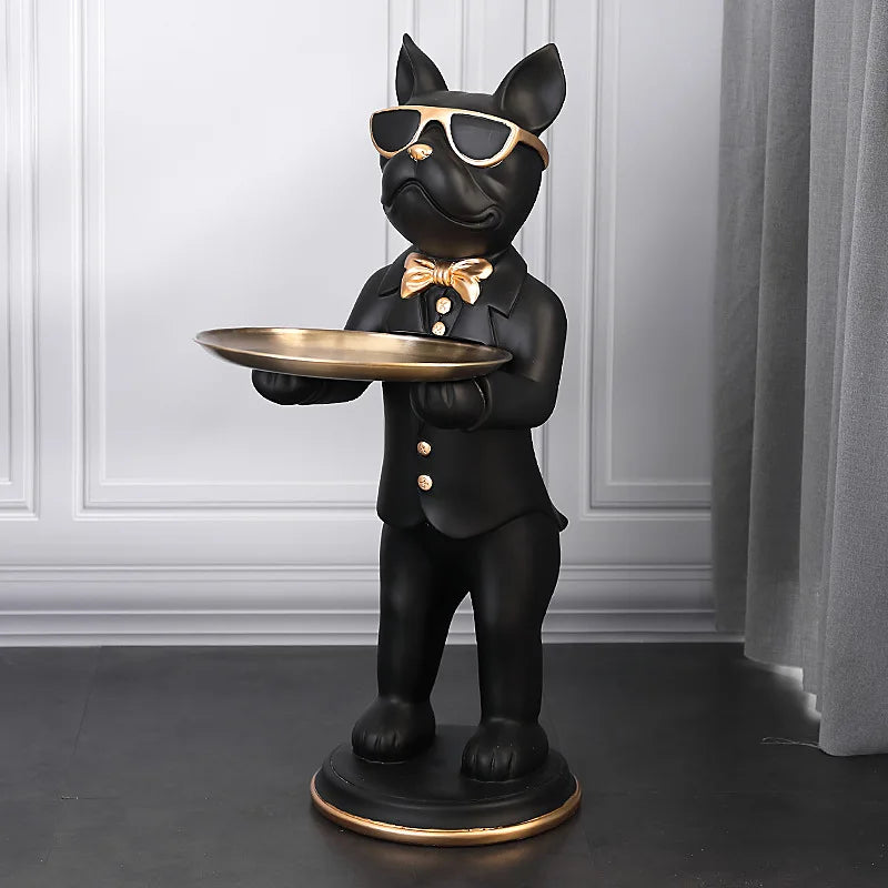 67cm Floor French Bulldog butler with Tray Sculpture Big Resin Dog Statue Animal Nordic Home Decoration Ornament Living room