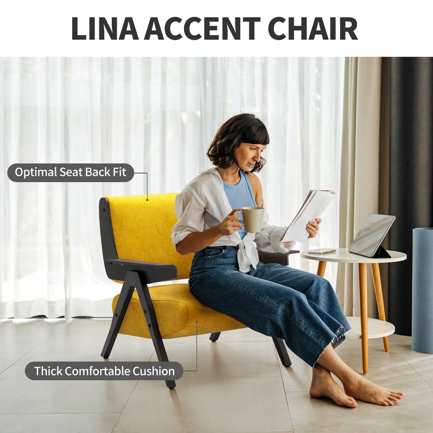 Light Luxury Yellow Lounge Chair Modern Minimalist Home Accent Chair Internet Celebrity Minimalist Nordic Hotel Back Chair