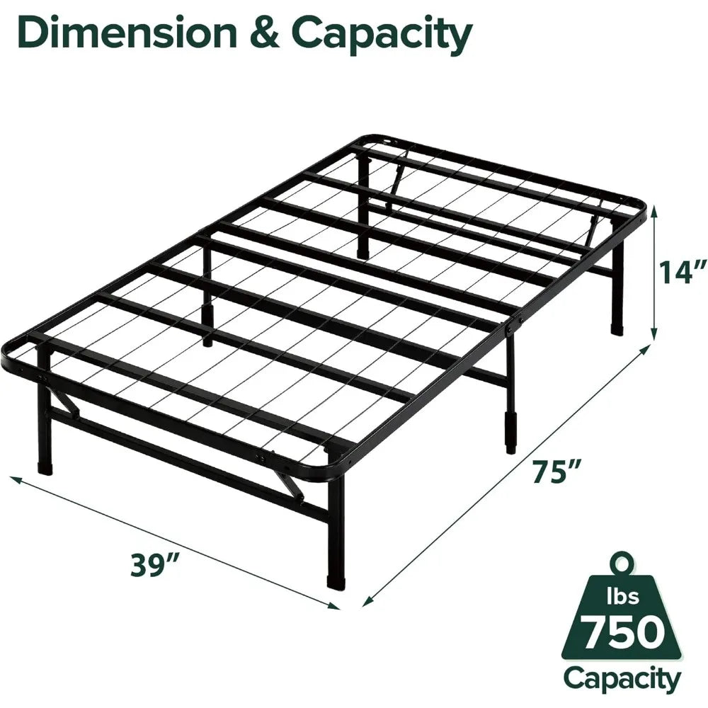 Tool-Free Assembly Mattress 14 Inch Metal Platform Bed Frame No Box Spring Sturdy Steel Frame Underbed Storage, Black,Twin Beds