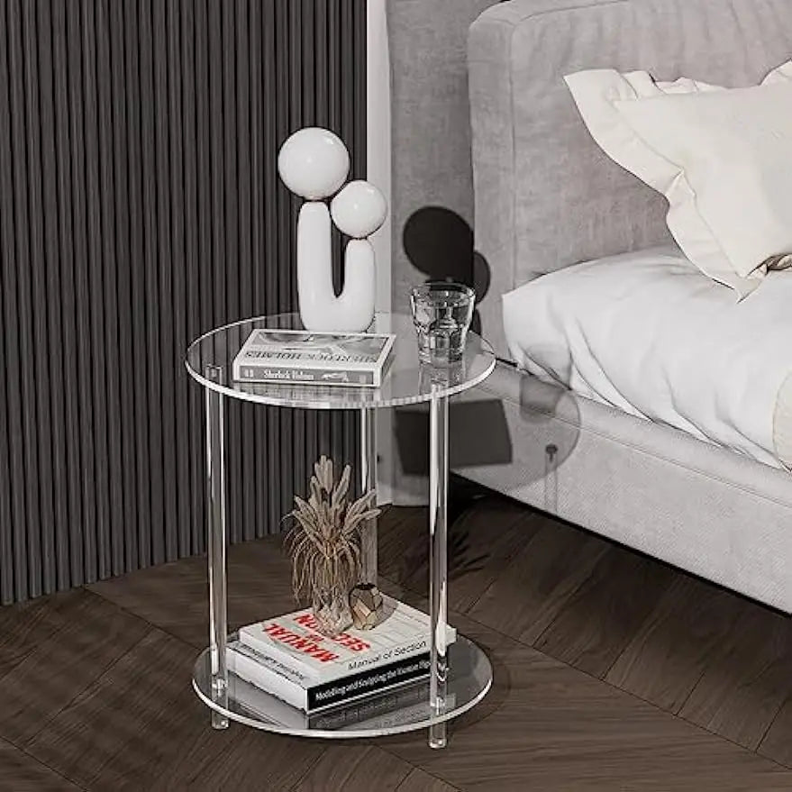 Acrylic Round Side Table, Clear End Table for Living Room, Modern Nightstand Easy Assembly, 15.75 Inches Acrylic Coffee Table