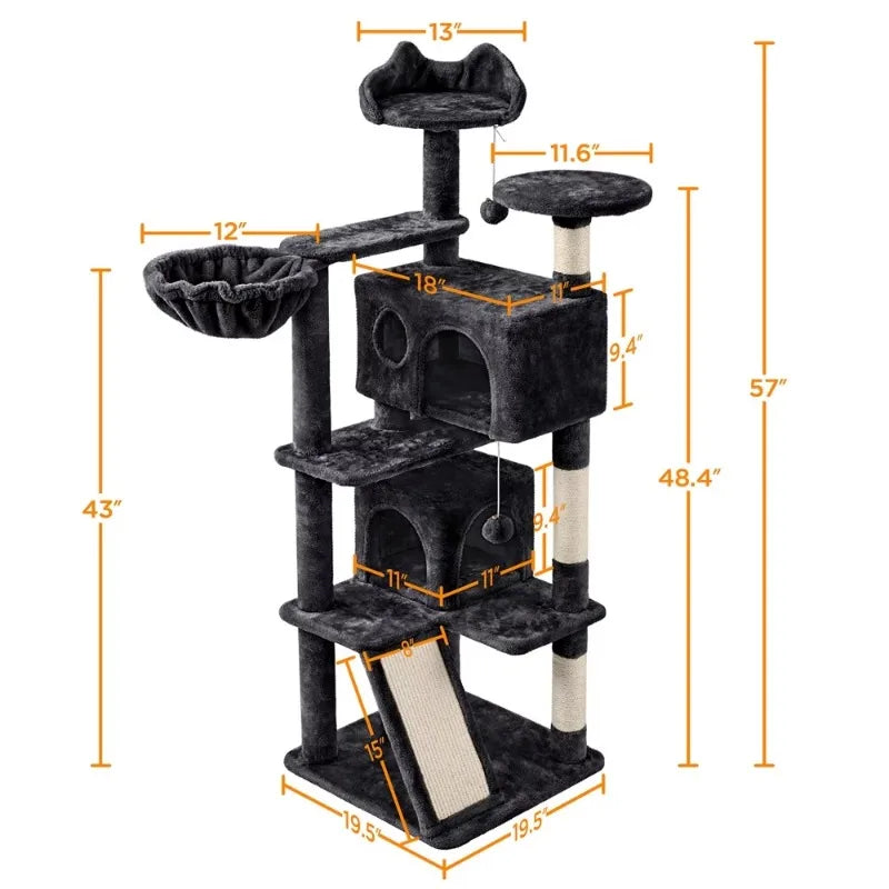 SmileMart 54" Double Condo Cat Tree with Scratching Post Tower, （Black/Pink）optional