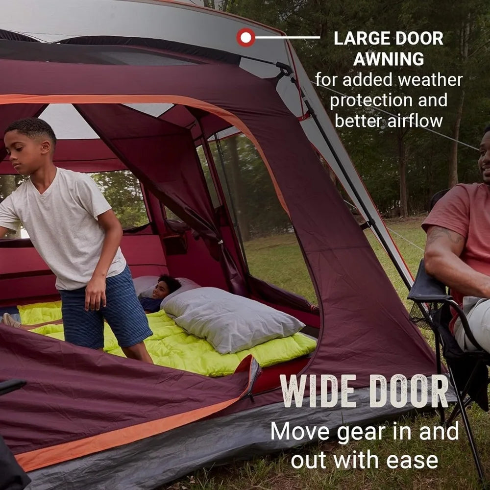 Skylodge Camping Tent, 8/10/12 Person Weatherproof Family Tent with Convertible Screen Room, Color-Coded Poles