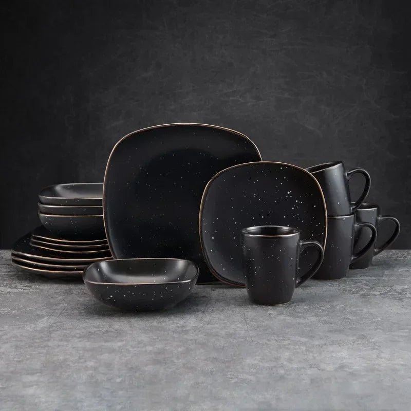 16-Piece Dinnerware Set, Black  dinner plates  dishes and plates sets