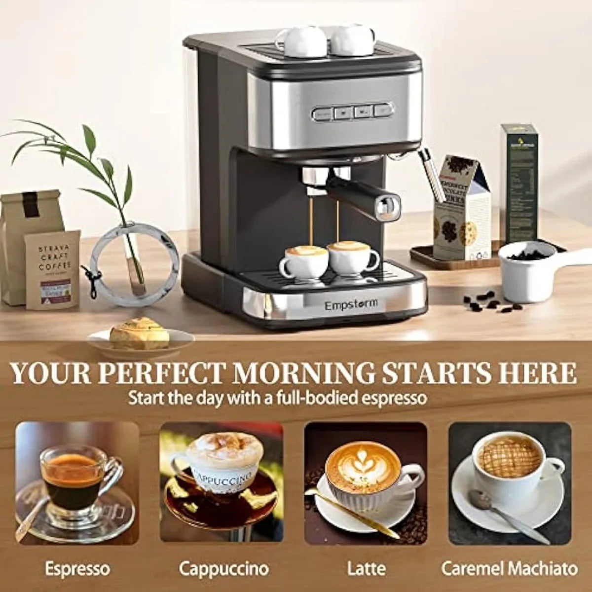 Espresso Machine 20 Bar,Espresso Coffee Maker w/ Milk Frother Steam Wand,Semi-Automatic Dual-nozzle Espresso Machine | USA | NEW