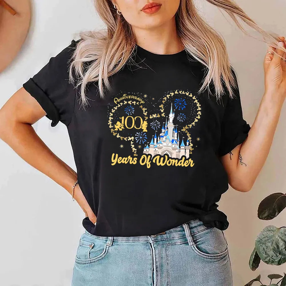 Disney Fashion Youth Style Women's Shirt 100th Anniversary Aesthetic Harajuku Clothing 2023 Summer Casual Travel Woman T-shirts