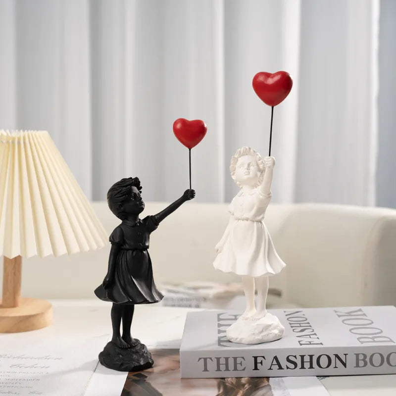 Nordic Banksy Flying Balloon Girl Statue Ornaments Home Decor Modern Art Resin Figurine Sculpture Living Room Desk Decoration