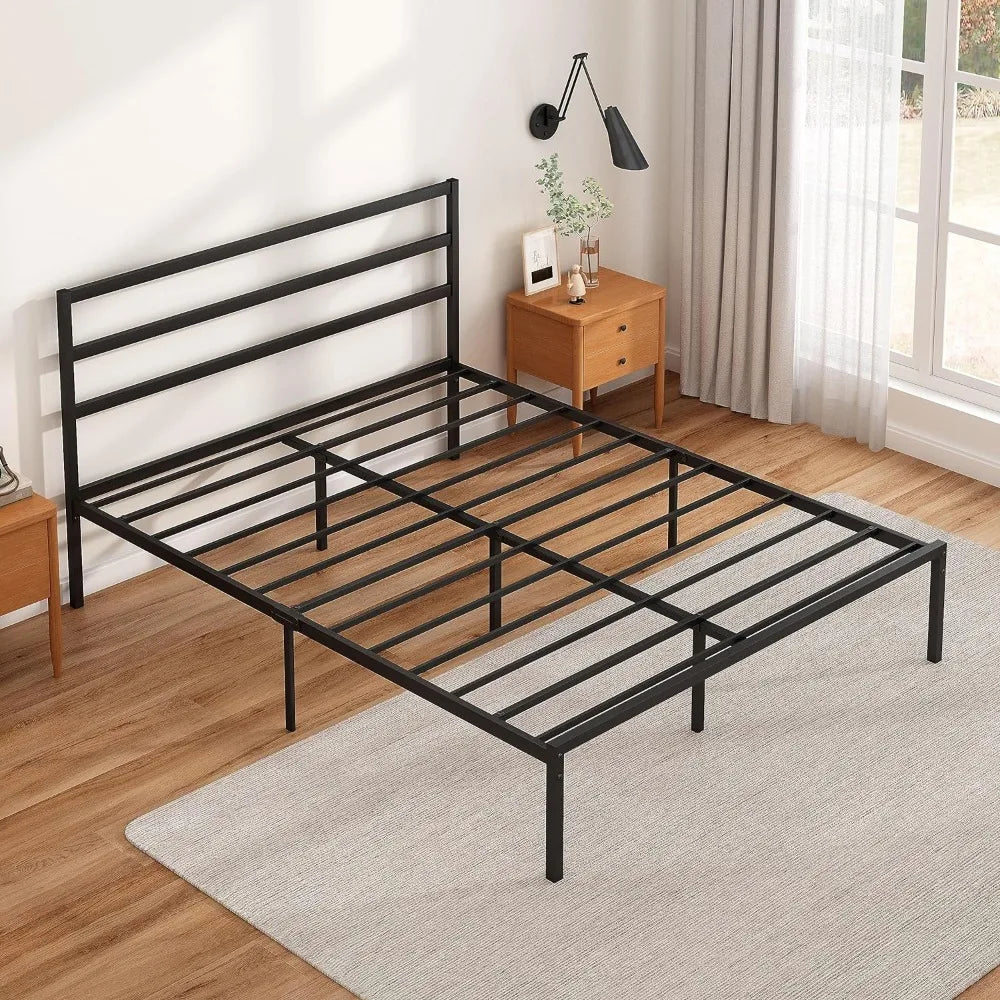 Bed Frame with Headboard, Sturdy Heavy-duty Metal Slats To Support The Mattress, No Springs Required, Easy To Assemble, Black