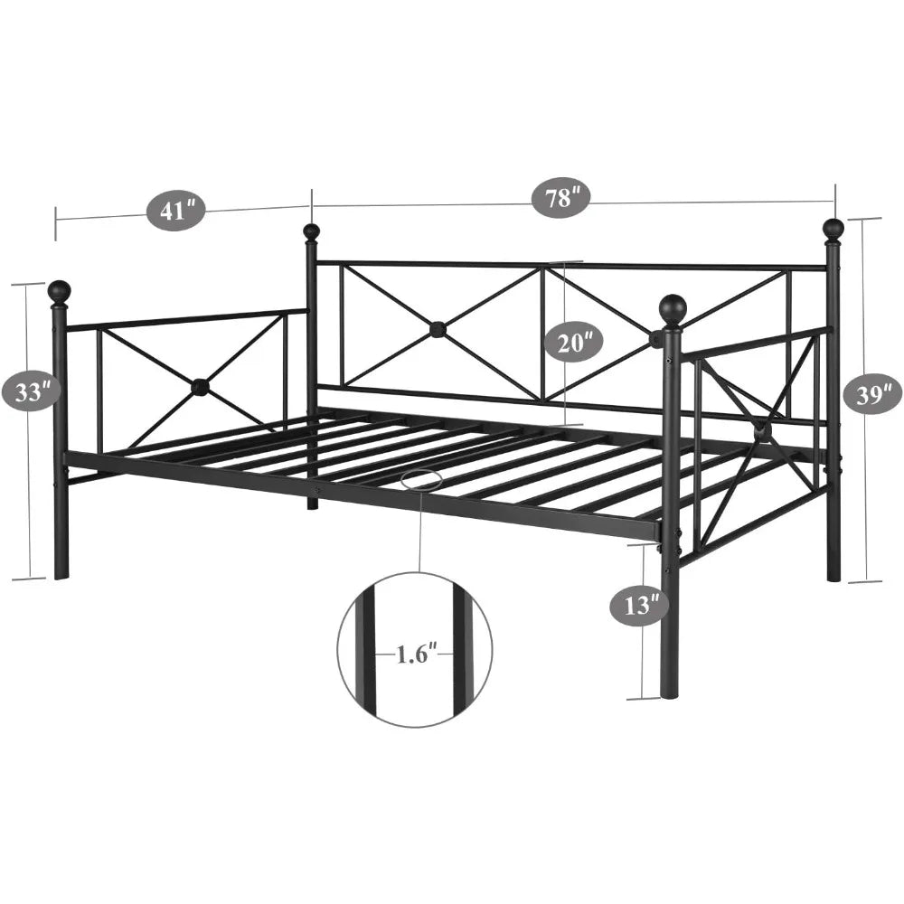 Twin Daybed with Headboard, Heavy-Duty Metal Slats Support, Sofa Bed Platform Mattress Foundation for Living Room, Guest Room