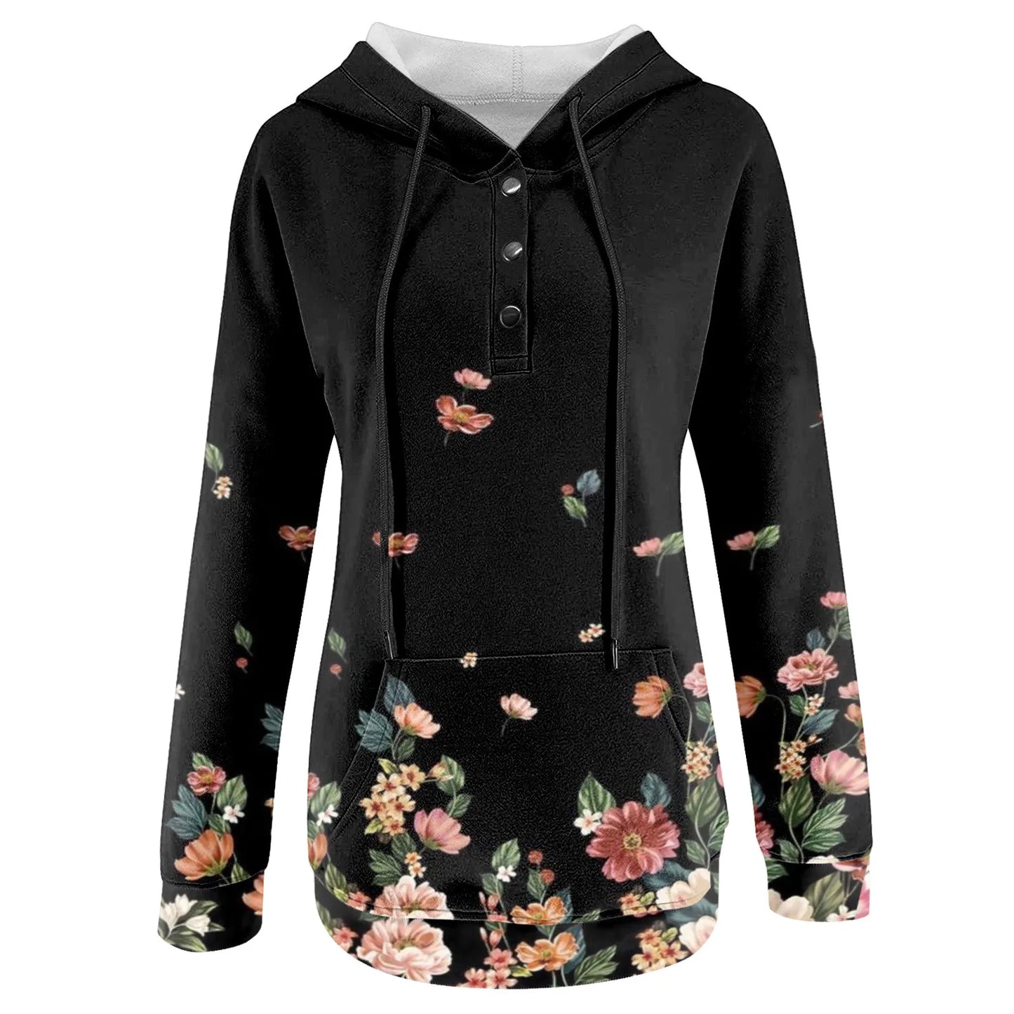 Women Zip up Hooded Sweatshirt Women Ladies Casual Fall Winter Pocket Floral Print Long Women Zip up Hooded Sweatshirt Women