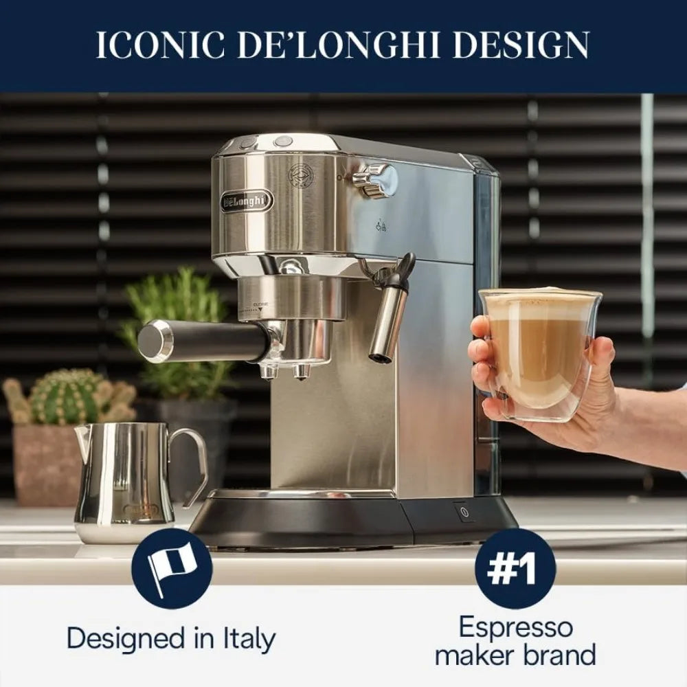 De'Longhi Dedica EC680M, Espresso Machine, Coffee and Cappucino Maker with Milk Frother, Metal