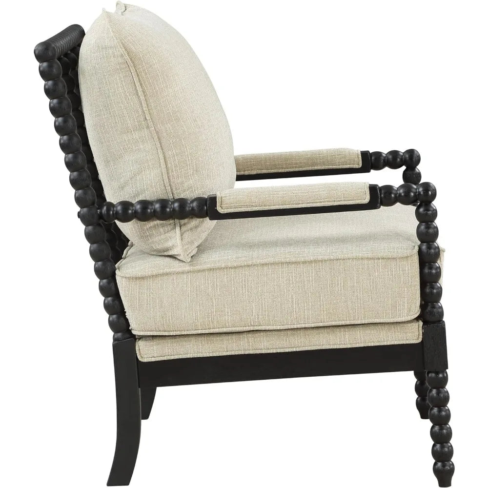 OSP Home Furnishings Eliza Spindle Accent Chair, Linen Fabric with Black Wood chairs living room  papasan chair