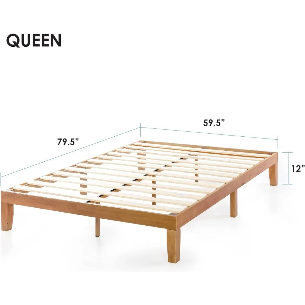 12" Classic Solid Wood Platform Bed Frame w/Wooden Slats (No Box Spring Needed), Natural, Easy to Assemble, Noise Free