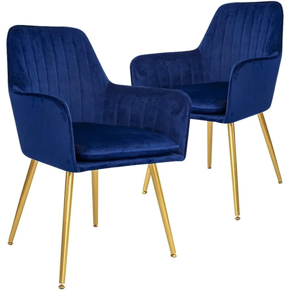 2023 New CangLong Furniture Modern Living Dining Room Accent Arm Chairs Club Guest with Gold Metal Legs, Set of 2, Navy Blue