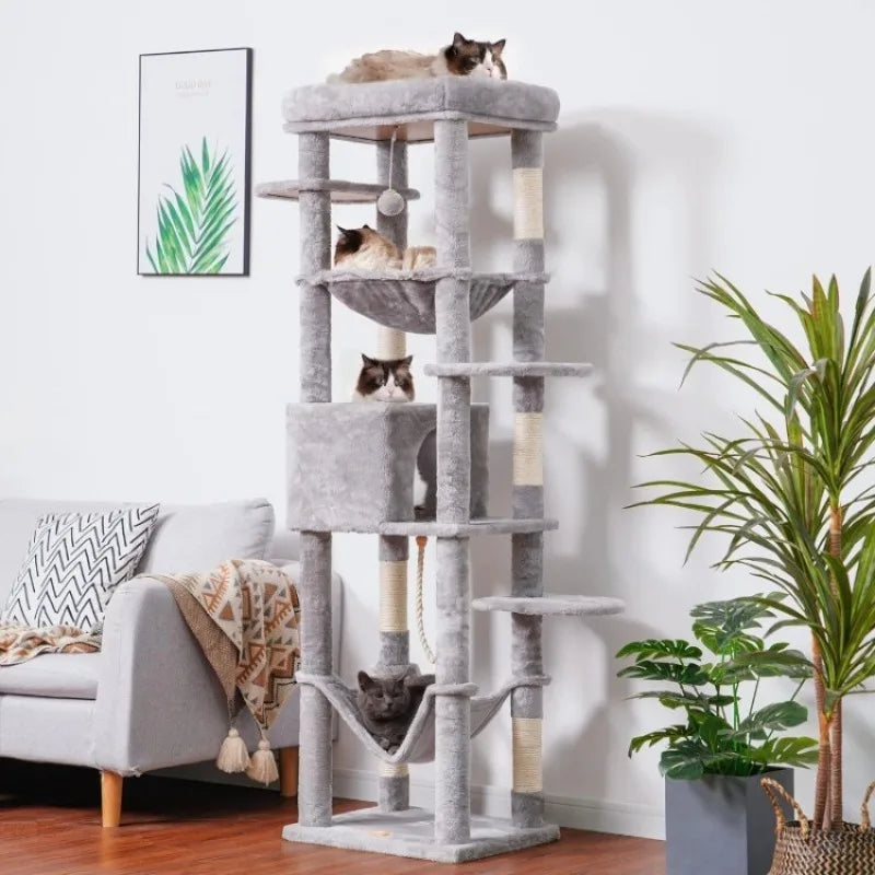 Cat Tree for Large Cats 20 lbs Heavy Duty,69 inches XXL Cat Tower for Indoor Cats,Multi-Level Cat Furniture Condo for Cats