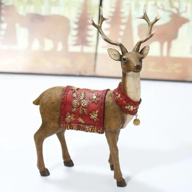 Gold Deer Statue Reindeer Figurines Resin Elk Sculpture Living Room Luxury Home Decor Christmas Decoration Tabletop Ornaments